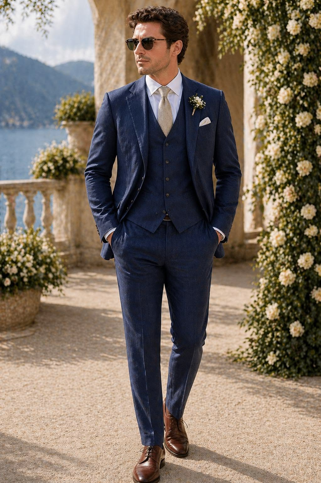 Navy three-piece suit